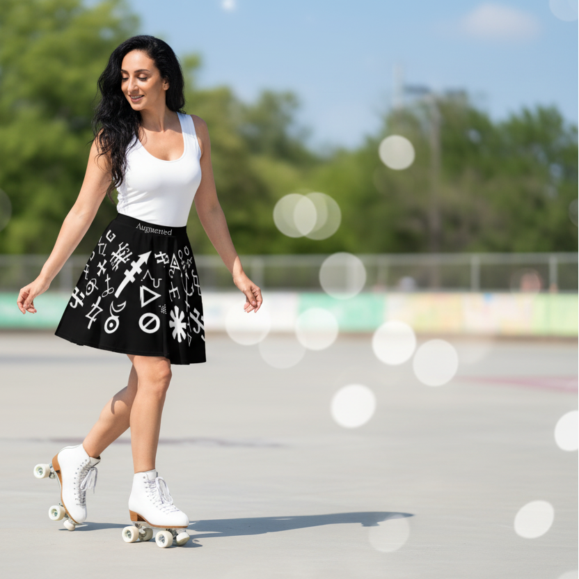 Woman roller skating on a paved area with trees in the background
