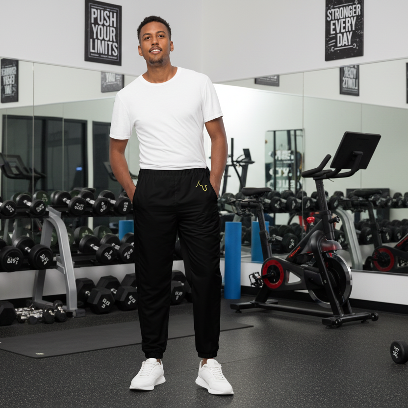 Man standing in a gym with fitness equipment in the background