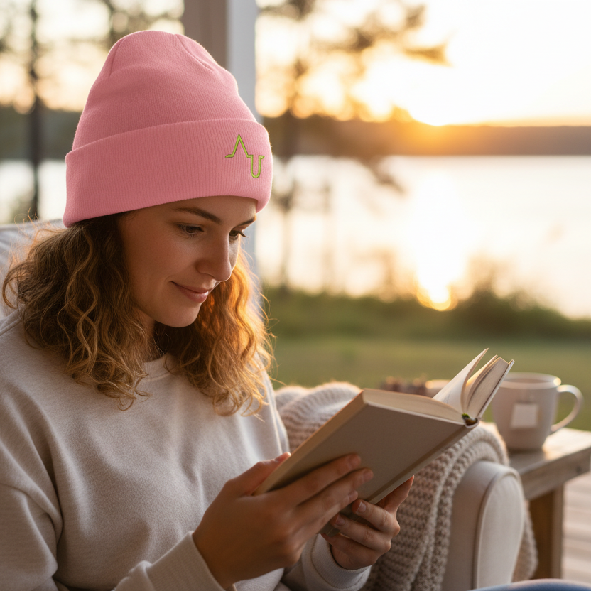 Woman reading a book outdoors by a lake at sunset