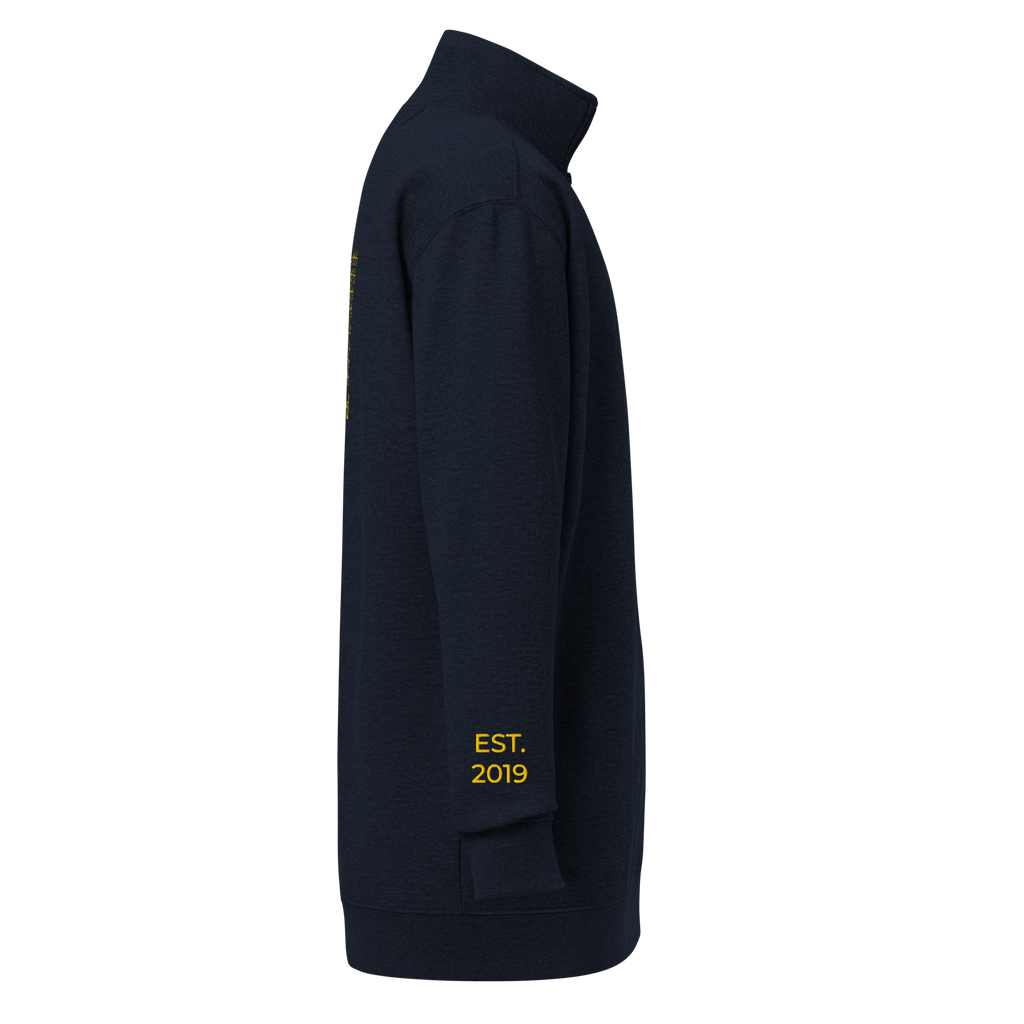 Navy blue jacket with 'EST. 2019' text on a white background