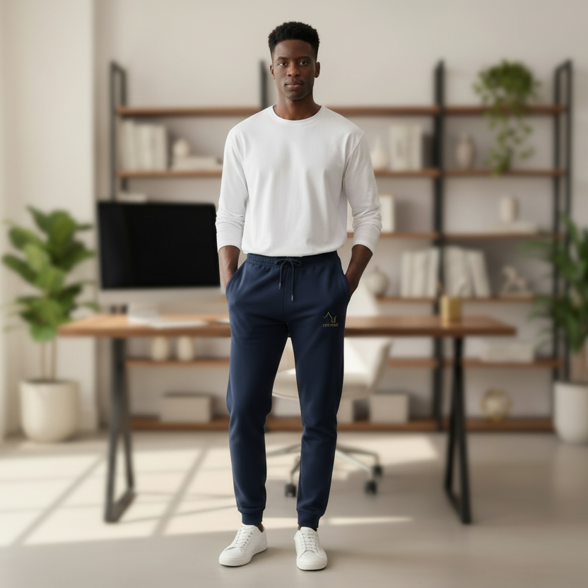 Man standing in a modern office with bookshelves and plants